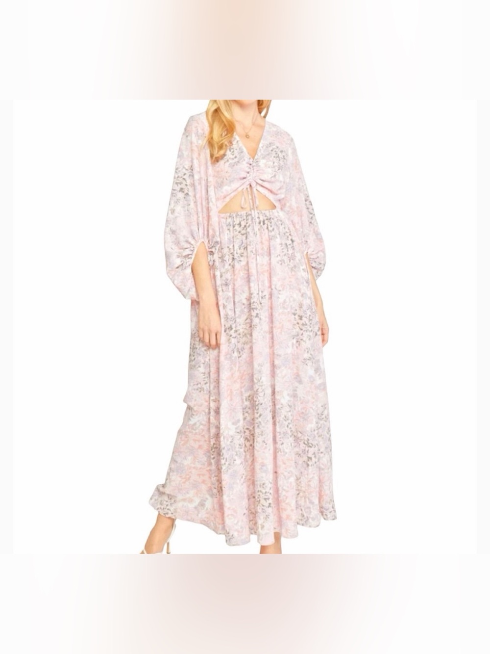 Pink Floral Cutout Maxi Dress